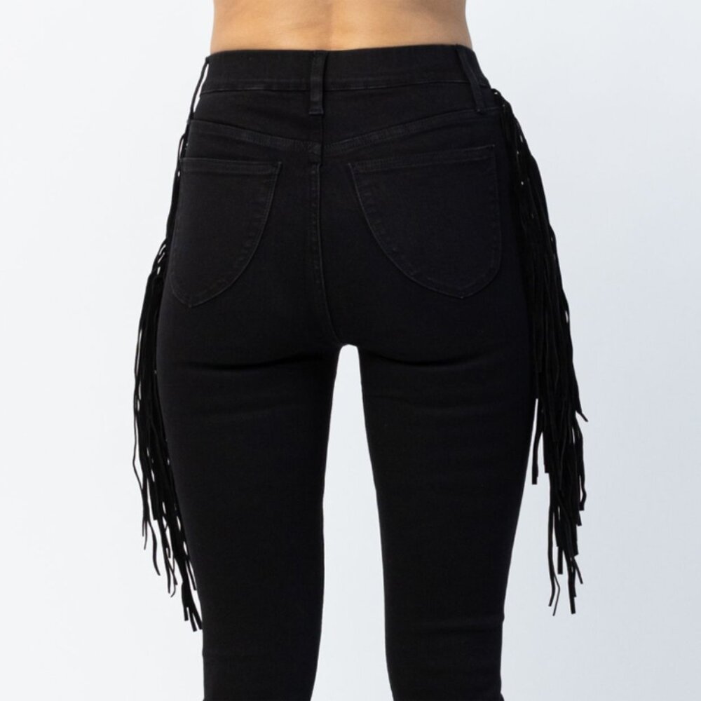JUDY BLUE HI-RISE SIDE FRINGE SKINNY JEGGING - Picture 5 of 7